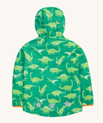 Frugi green rain jacket dino roar back detail