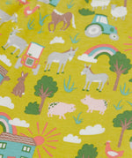 Frugi green parnsip pants farm life print detail