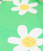 Frugi green and stripe sun safe suit daisy print detail