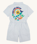 Frugi blue striped jumpsuit grow your own way design back detail