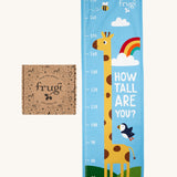 Frugi reach for the skies height chart. A canvas style height chart  with a playful giraffe print that reaches up to 170cm and features 2 loops on the top for hanging 