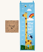 Frugi reach for the skies height chart. A canvas style height chart  with a playful giraffe print that reaches up to 170cm and features 2 loops on the top for hanging 