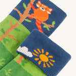 A closer look at the red panda print on the Frugi Fun Fold Over Socks - Red Panda 2 Pack