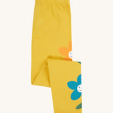 Frugi kids luana bumblebee/flower leggings available at Babipur. A 100% GOTS organic cotton leggings in bright yellow and cute playful prints along each side of the leg