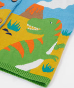 Frugi blue knitted cardigan dino print detail