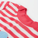 Frugi pink stripe short sleeve top ladybird neck detail