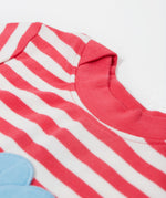 Frugi pink stripe short sleeve top ladybird neck detail