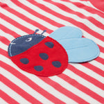 Frugi pink stripe short sleeve top ladybird detail