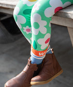 Frugi green leggings daisy design 