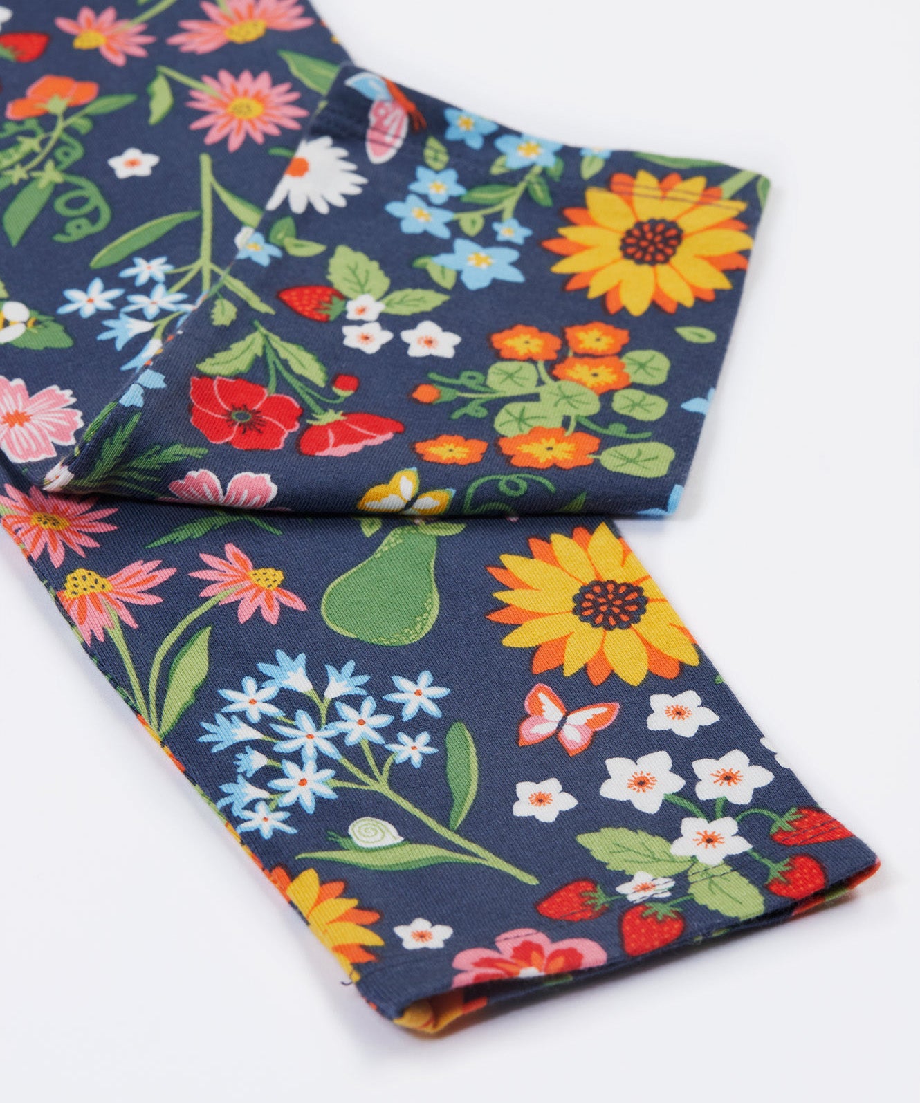 Frugi navy leggings potager garden cuff detail
