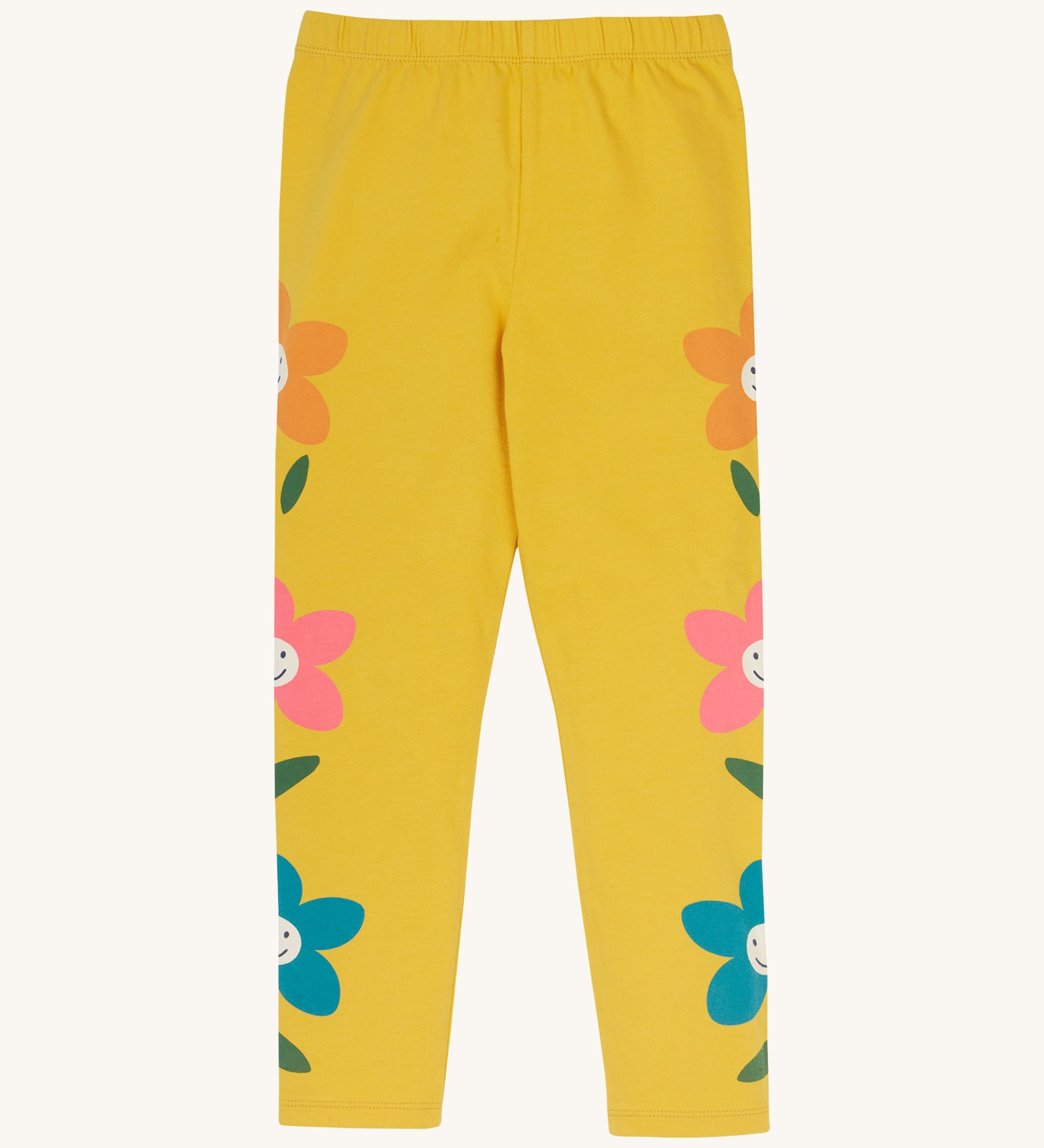 Frugi kids luana bumblebee/flower leggings available at Babipur. A 100% GOTS organic cotton leggings in bright yellow and cute playful prints along each side. Features a soft elasticated waistband for a comfortable fit.