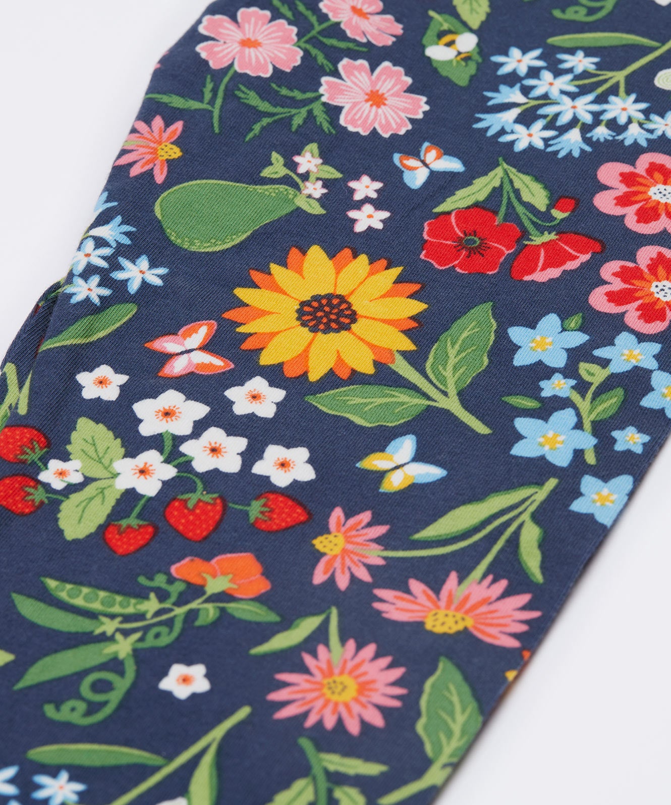 Frugi navy leggings potager garden print detail