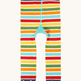 A back of the Frugi organic cotton knitted leggings. In a multicoloured stripe design.