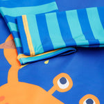 Frugi blue and orange little sun safe suit  crab cuff detail