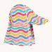 Frugi sun safe swimwear hat in a pastel coloured wavy striped design. Features a neck protector and brim.