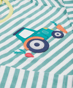 Frugi striped long sleeve top tractor print detail