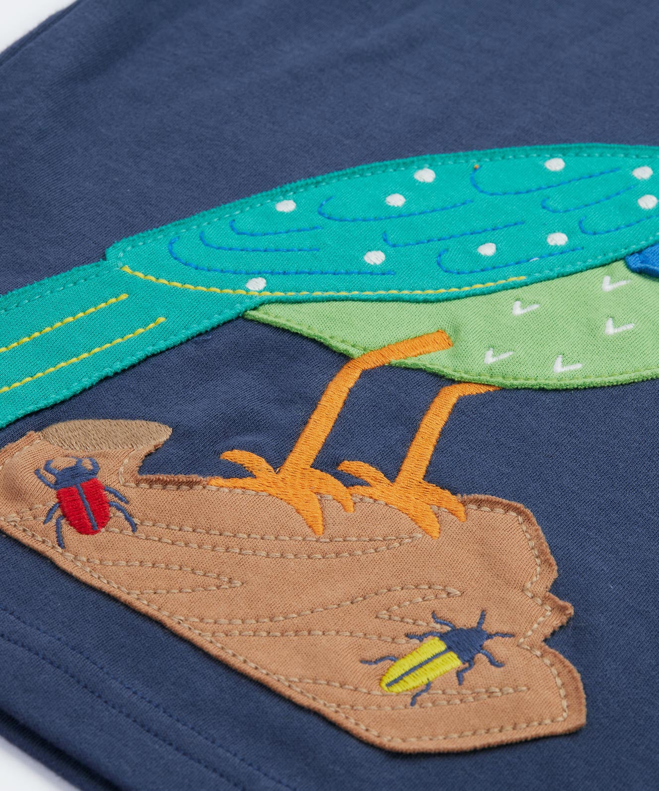 Frugi kids navy hooded top starling design  front patch detail
