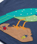 Frugi kids navy hooded top starling design  front patch detail