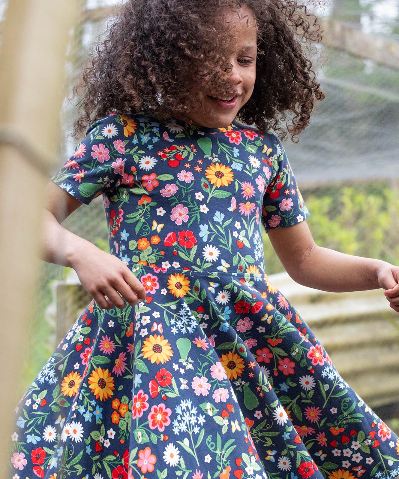 Frugi navy skater dress potager garden design 