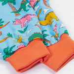 Frugi blue parsnip pants dinoland cuff detail.