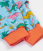 Frugi blue parsnip pants dinoland cuff detail.