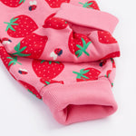 Frugi pink big snuggle suit strawberry pals leg cuff detail