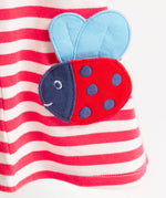Frugi pink striped dress ladybird print detail