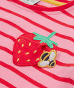 Frugi pink stripe short sleeve top strawberry print detail