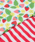 Frugi pink stripe body 2 pack strawberry field design print detail