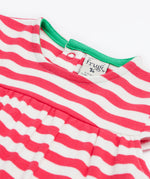 Frugi pink striped dress front neck detail