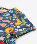 Frugi navy dress potager garden design sleeve detail