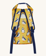 Frugi yellow dry bag puffin design back strap detail