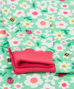 Frugi green pyjamas set busy bugs top cuff detail