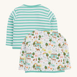 Frugi white and green stripe reversible jacket farm life back detail