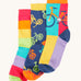 Frugi 3 pack organic cotton socks laid flat. In cycling themed colours and designs