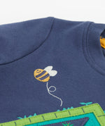 Frugi kids navy interactive short sleeve t-shirt bug hotel design shoulder detail