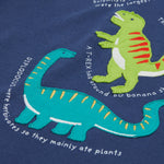 Frugi yellow and navy short sleeve top dino print detail