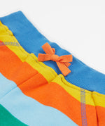 Frugi rainbow coloured bold stripes shorts waist detail