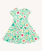 Frugi green spring skater dress daisy field design