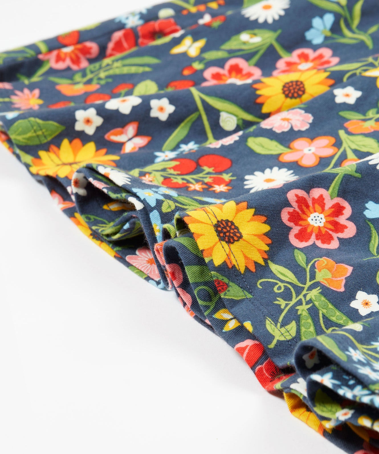Frugi navy skater dress potager garden frill detail