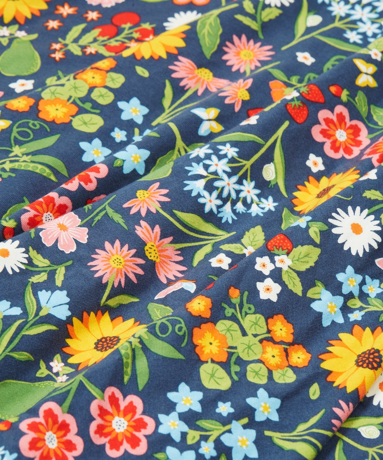 Frugi navy skater dress potager garden print detail
