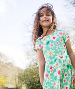Frugi green spring skater dress daisy field 