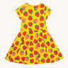 Frugi yellow spring skater dress strawberry patch design