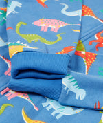 Frugi blue snuggle suit dino roar arm cuff detail