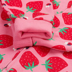 Frugi pink big snuggle suit strawberry pals arm cuff detail