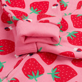 Frugi pink big snuggle suit strawberry pals arm cuff detail
