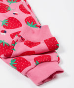 Frugi pink snuggle crawlers strawberry pals cuff detail