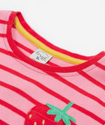 Frugi pink stripe short sleeve top strawberry neck detail