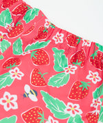 Frugi pink rain shine trousers strawberries design waist detail