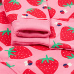Frugi pink sweater strawberry pals cuff detail